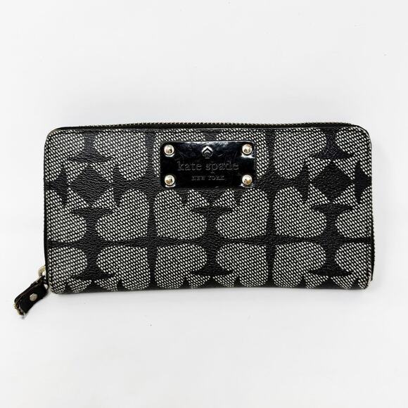 [Kate Spade] Neda Black Pebbled Leather Ace of Spades Zip Around Wallet *FLAW* - Picture 1 of 12